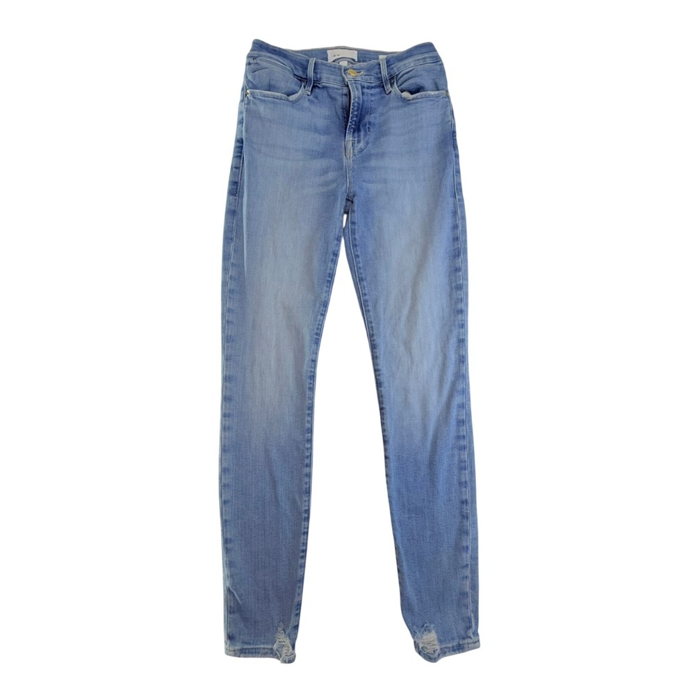 FRAME Le High Skinny Jeans Womens 26 Blue Distressed Hem‎ High Rise